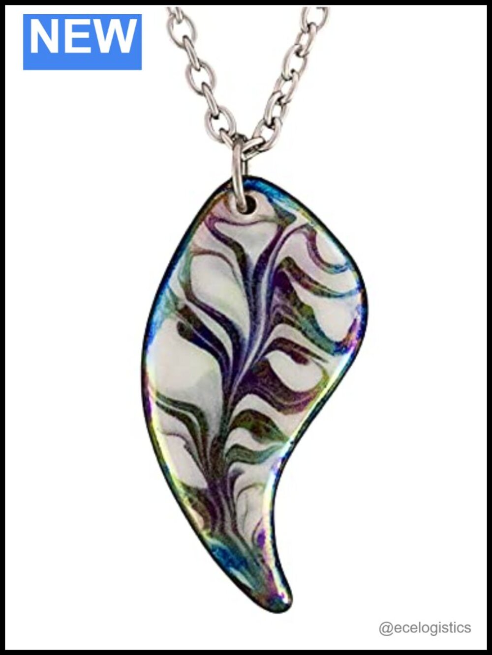 Iridescent Black and White Bear Claw Pendant Necklace
